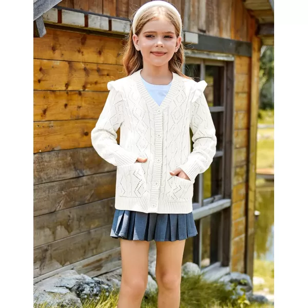 GRACE KARIN Girls Knit Cardigan with Pockets VNcek Sweater Long Sleeve Kids School Uniform Fall Jacket Size 614Ivory