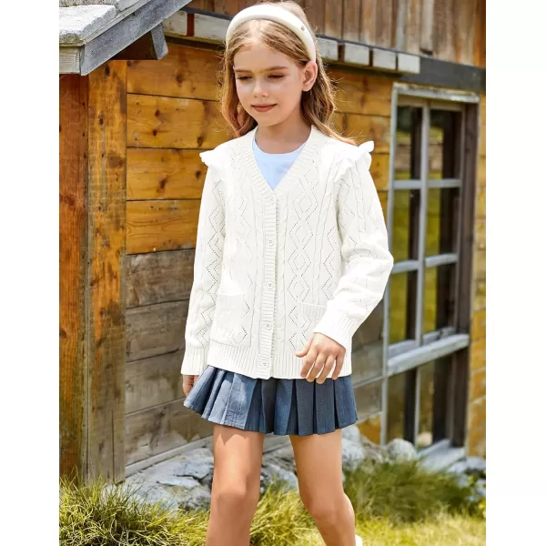 GRACE KARIN Girls Knit Cardigan with Pockets VNcek Sweater Long Sleeve Kids School Uniform Fall Jacket Size 614Ivory