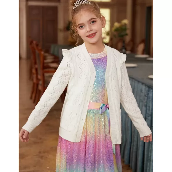 GRACE KARIN Girls Knit Cardigan with Pockets VNcek Sweater Long Sleeve Kids School Uniform Fall Jacket Size 614Ivory