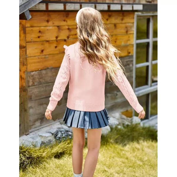 GRACE KARIN Girls Knit Cardigan with Pockets VNcek Sweater Long Sleeve Kids School Uniform Fall Jacket Size 614Light Pink