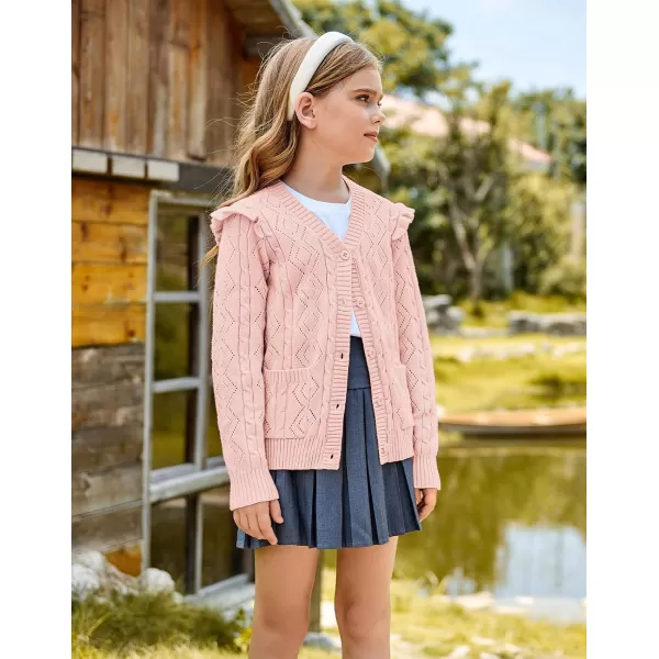 GRACE KARIN Girls Knit Cardigan with Pockets VNcek Sweater Long Sleeve Kids School Uniform Fall Jacket Size 614Light Pink