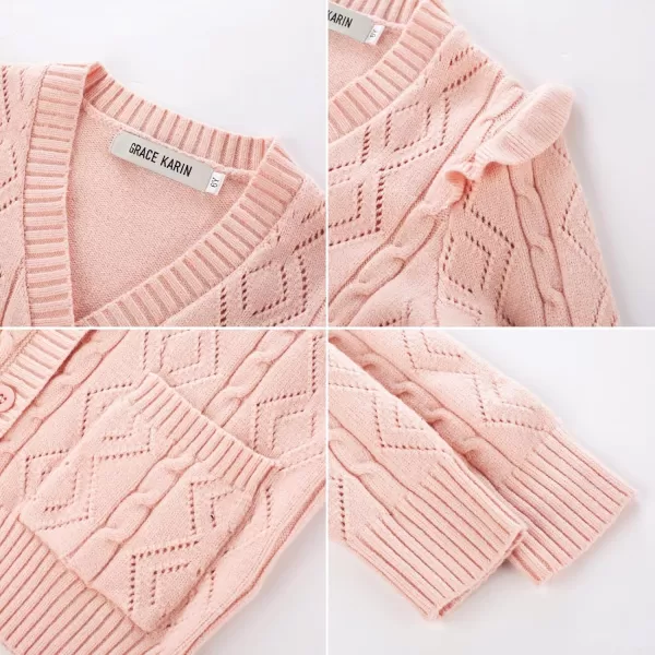 GRACE KARIN Girls Knit Cardigan with Pockets VNcek Sweater Long Sleeve Kids School Uniform Fall Jacket Size 614Light Pink