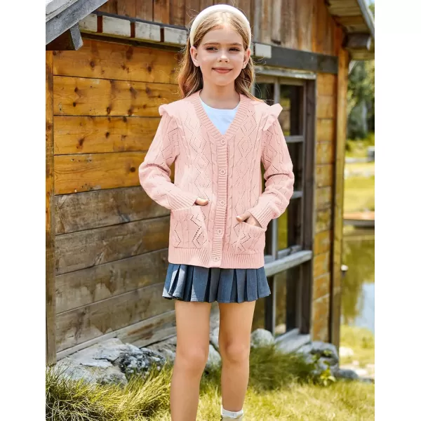 GRACE KARIN Girls Knit Cardigan with Pockets VNcek Sweater Long Sleeve Kids School Uniform Fall Jacket Size 614Light Pink