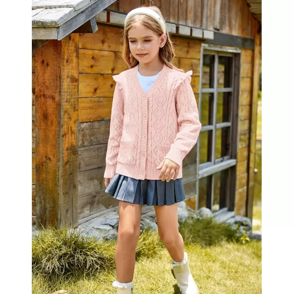 GRACE KARIN Girls Knit Cardigan with Pockets VNcek Sweater Long Sleeve Kids School Uniform Fall Jacket Size 614Light Pink