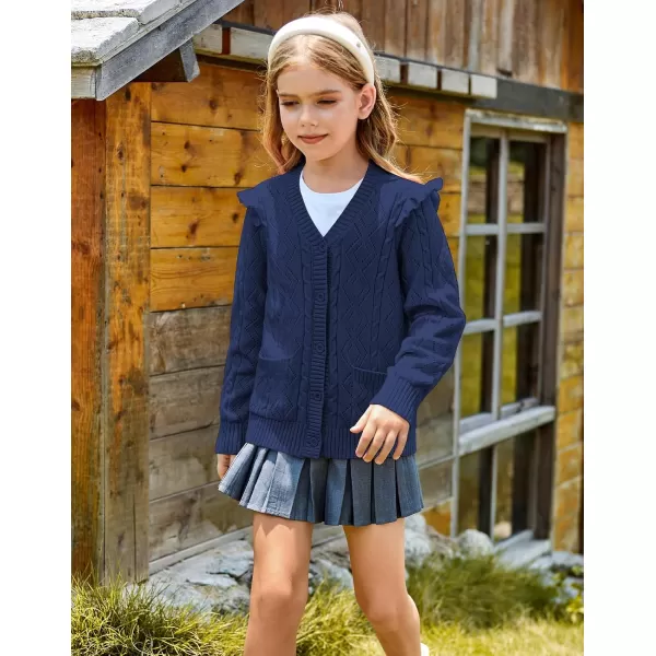 GRACE KARIN Girls Knit Cardigan with Pockets VNcek Sweater Long Sleeve Kids School Uniform Fall Jacket Size 614Navy Blue