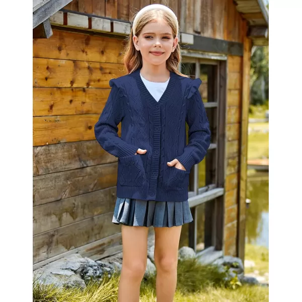 GRACE KARIN Girls Knit Cardigan with Pockets VNcek Sweater Long Sleeve Kids School Uniform Fall Jacket Size 614Navy Blue