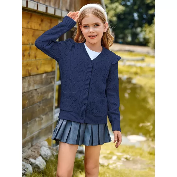 GRACE KARIN Girls Knit Cardigan with Pockets VNcek Sweater Long Sleeve Kids School Uniform Fall Jacket Size 614Navy Blue