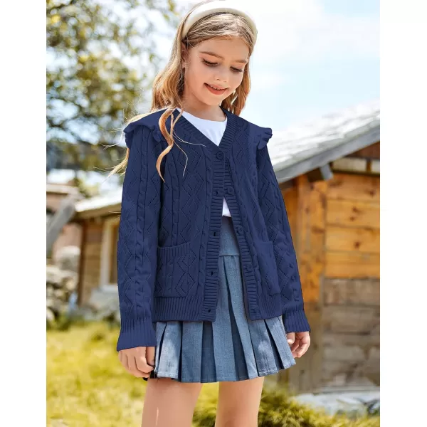 GRACE KARIN Girls Knit Cardigan with Pockets VNcek Sweater Long Sleeve Kids School Uniform Fall Jacket Size 614Navy Blue