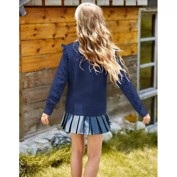 GRACE KARIN Girls Knit Cardigan with Pockets VNcek Sweater Long Sleeve Kids School Uniform Fall Jacket Size 614Navy Blue