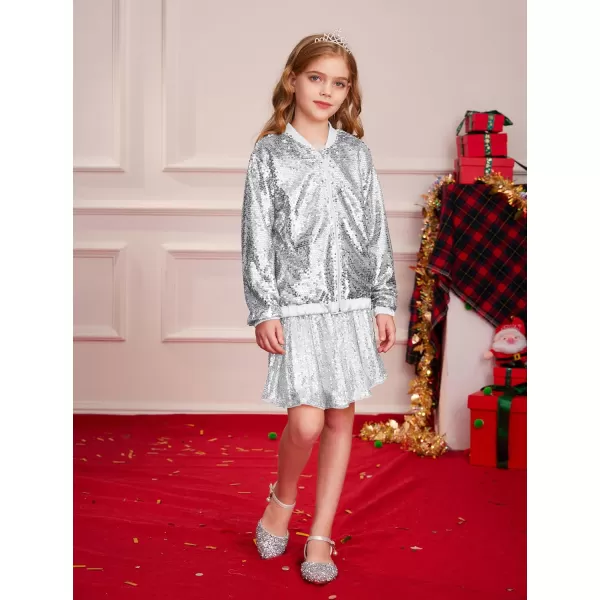 GRACE KARIN Girls Sequin Jacket Kids Bomber Zip Outwear Sparkle Fall Costume Top Dress Coat Size 514Silver