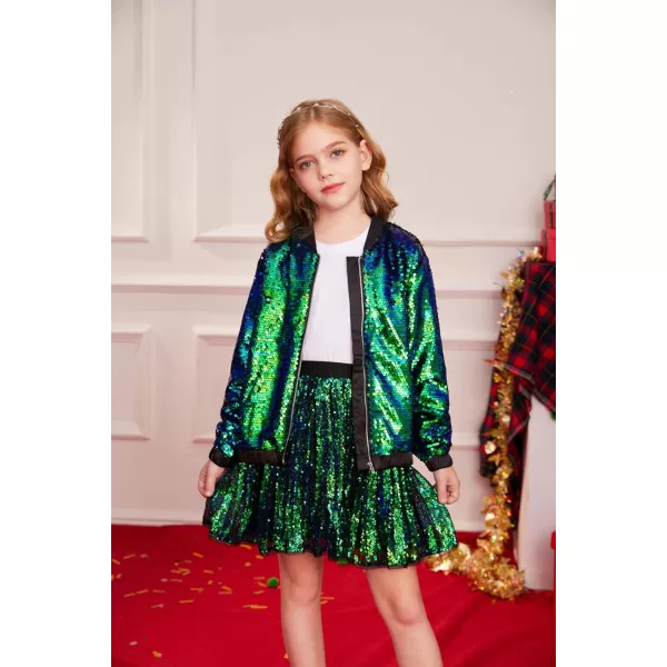 GRACE KARIN Girls Sequin Jacket Kids Bomber Zip Outwear Sparkle Fall Costume Top Dress Coat Size 514Sparkle Green