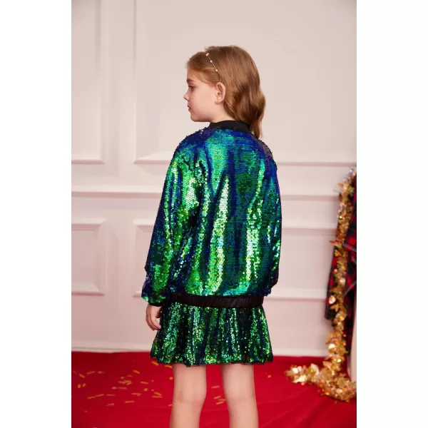 GRACE KARIN Girls Sequin Jacket Kids Bomber Zip Outwear Sparkle Fall Costume Top Dress Coat Size 514Sparkle Green