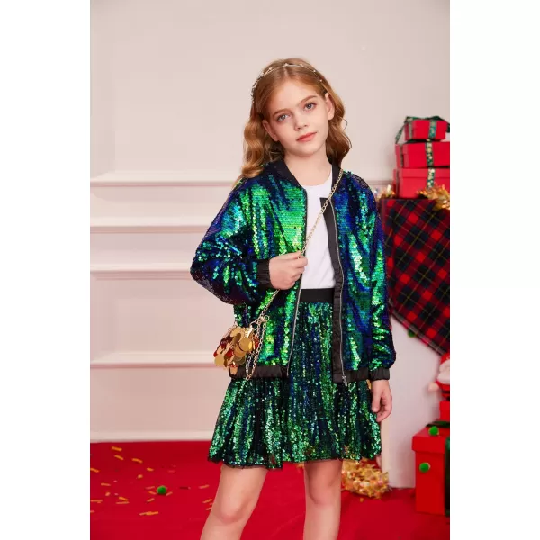 GRACE KARIN Girls Sequin Jacket Kids Bomber Zip Outwear Sparkle Fall Costume Top Dress Coat Size 514Sparkle Green