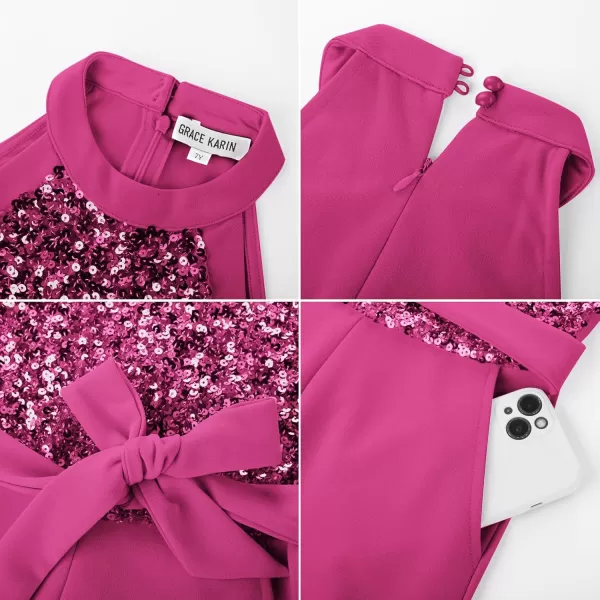 GRACE KARIN Girls Sequin Jumpsuit Tween Trendy Party Halter Shinny Kids Dance Formal Romper Bodysuit 612Hot Pink