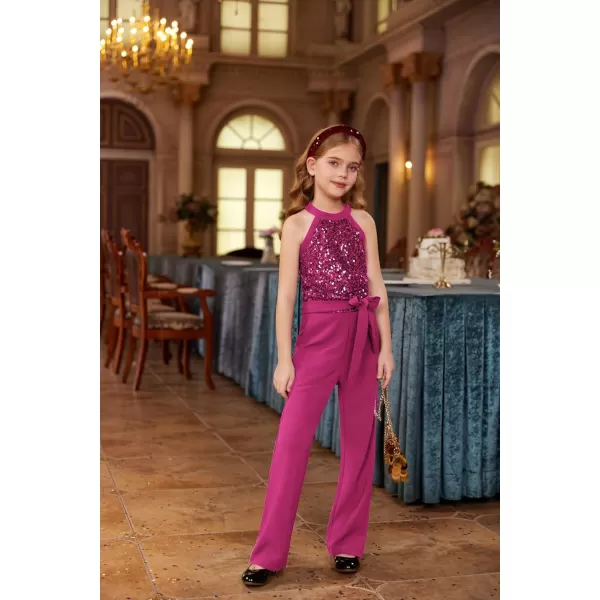 GRACE KARIN Girls Sequin Jumpsuit Tween Trendy Party Halter Shinny Kids Dance Formal Romper Bodysuit 612Hot Pink