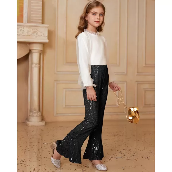 GRACE KARIN Girls Sequin Pants Sparke Trouser Glitter Dance Bell Bottoms 512Black