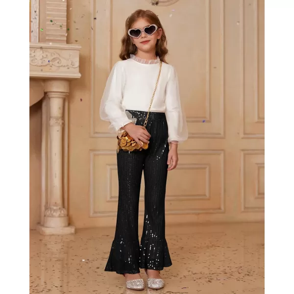 GRACE KARIN Girls Sequin Pants Sparke Trouser Glitter Dance Bell Bottoms 512Black