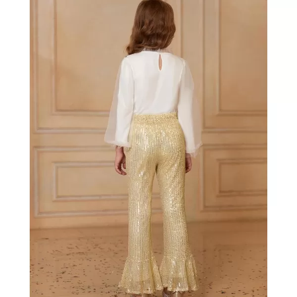 GRACE KARIN Girls Sequin Pants Sparke Trouser Glitter Dance Bell Bottoms 512Gold