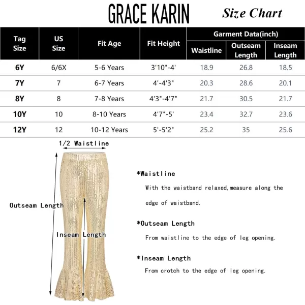 GRACE KARIN Girls Sequin Pants Sparke Trouser Glitter Dance Bell Bottoms 512Gold