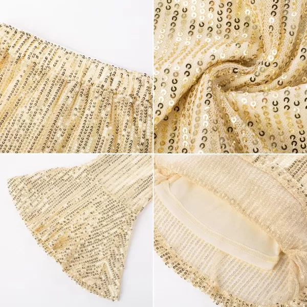 GRACE KARIN Girls Sequin Pants Sparke Trouser Glitter Dance Bell Bottoms 512Gold