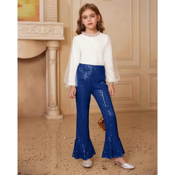 GRACE KARIN Girls Sequin Pants Sparke Trouser Glitter Dance Bell Bottoms 512Royal Blue