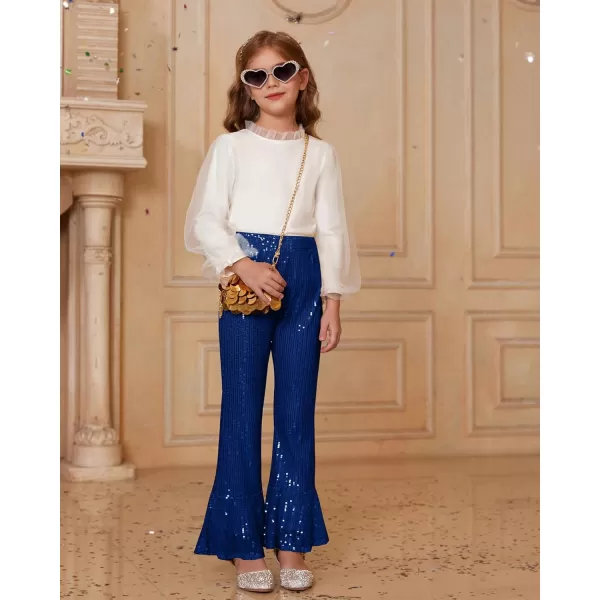 GRACE KARIN Girls Sequin Pants Sparke Trouser Glitter Dance Bell Bottoms 512Royal Blue