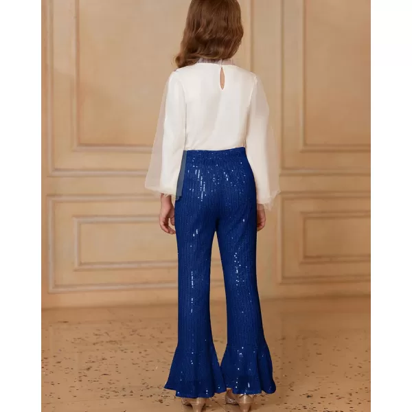 GRACE KARIN Girls Sequin Pants Sparke Trouser Glitter Dance Bell Bottoms 512Royal Blue