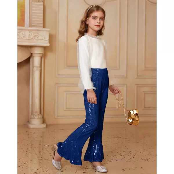 GRACE KARIN Girls Sequin Pants Sparke Trouser Glitter Dance Bell Bottoms 512Royal Blue