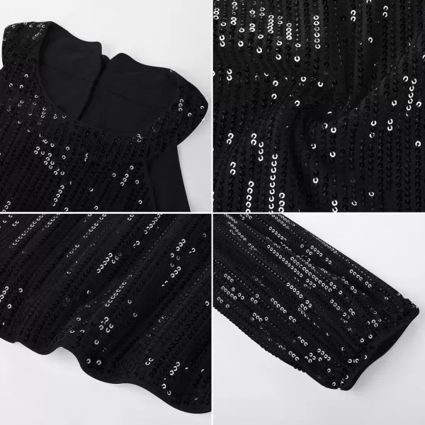 GRACE KARIN Girls Sequin Tops Long Sleeve Sparkle Glitter Shirt Blouse Size 512Black