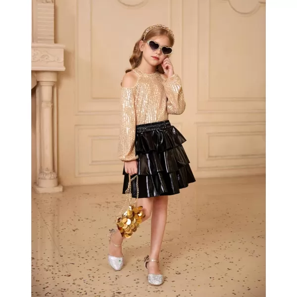 GRACE KARIN Girls Sequin Tops Long Sleeve Sparkle Glitter Shirt Blouse Size 512Gold