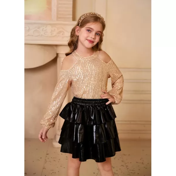 GRACE KARIN Girls Sequin Tops Long Sleeve Sparkle Glitter Shirt Blouse Size 512Gold