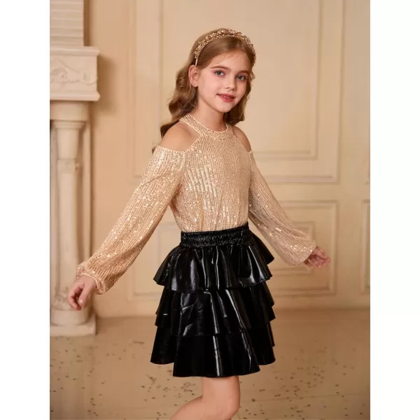 GRACE KARIN Girls Sequin Tops Long Sleeve Sparkle Glitter Shirt Blouse Size 512Gold
