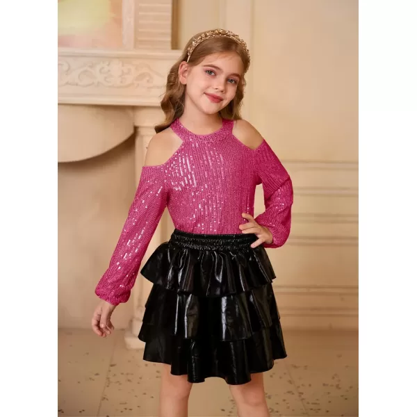 GRACE KARIN Girls Sequin Tops Long Sleeve Sparkle Glitter Shirt Blouse Size 512Hot Pink
