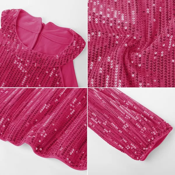 GRACE KARIN Girls Sequin Tops Long Sleeve Sparkle Glitter Shirt Blouse Size 512Hot Pink