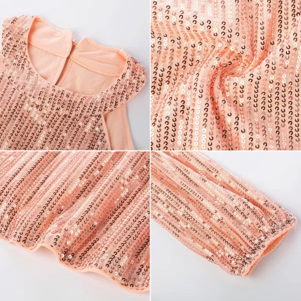 GRACE KARIN Girls Sequin Tops Long Sleeve Sparkle Glitter Shirt Blouse Size 512Rose Gold