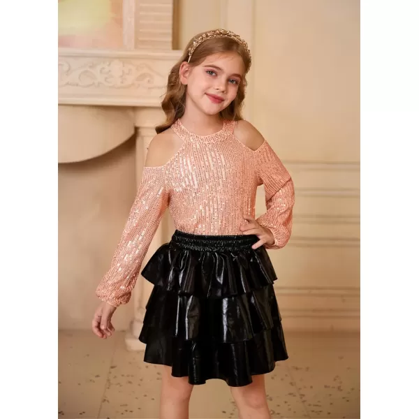 GRACE KARIN Girls Sequin Tops Long Sleeve Sparkle Glitter Shirt Blouse Size 512Rose Gold