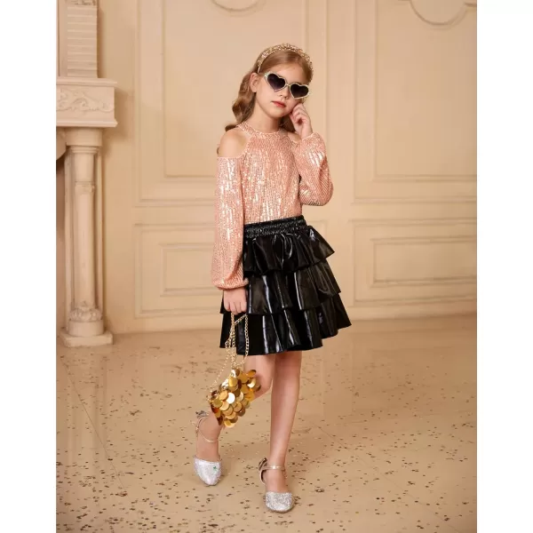 GRACE KARIN Girls Sequin Tops Long Sleeve Sparkle Glitter Shirt Blouse Size 512Rose Gold