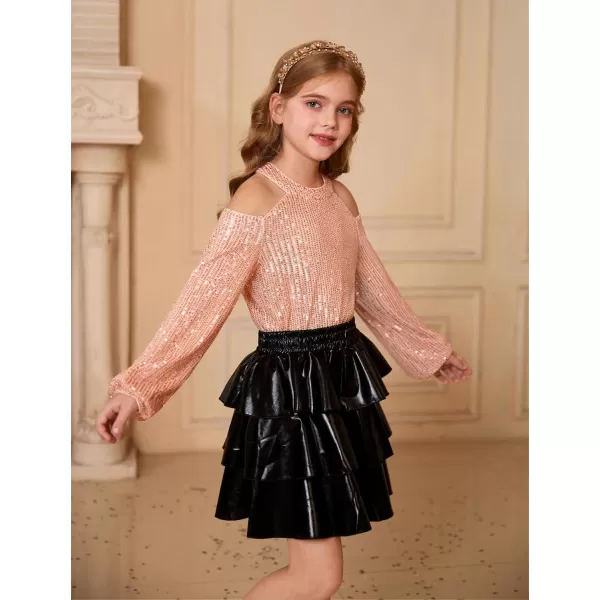 GRACE KARIN Girls Sequin Tops Long Sleeve Sparkle Glitter Shirt Blouse Size 512Rose Gold