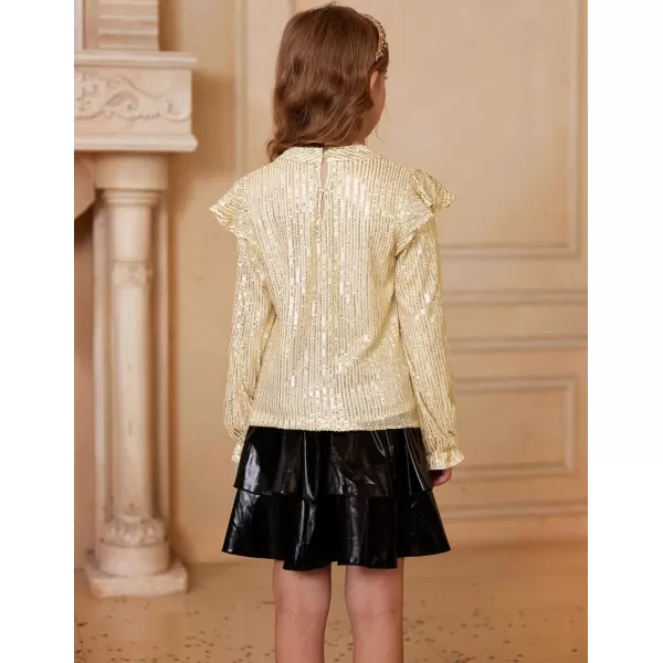 GRACE KARIN Girls Sparkly Sequin Pullover Tops Long Sleeve Formal Party Glitter Blouse Shirt Size 512 YearsGold