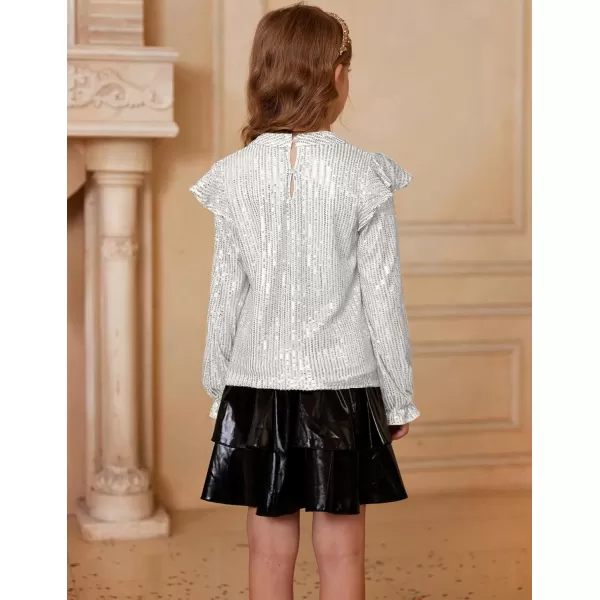 GRACE KARIN Girls Sparkly Sequin Pullover Tops Long Sleeve Formal Party Glitter Blouse Shirt Size 512 YearsSilver
