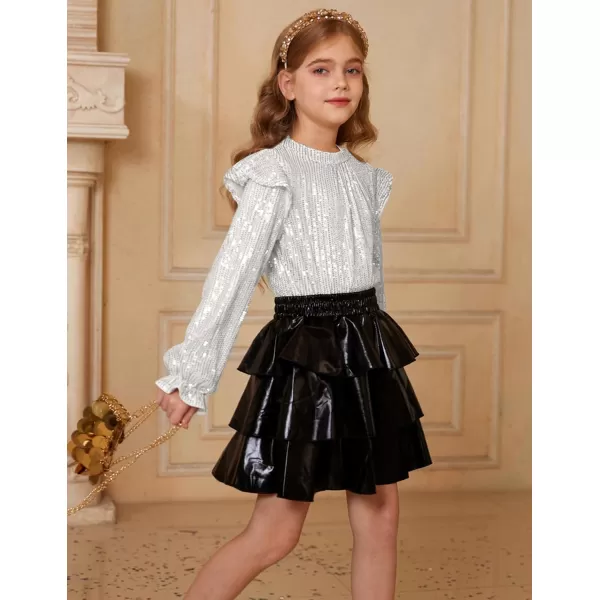 GRACE KARIN Girls Sparkly Sequin Pullover Tops Long Sleeve Formal Party Glitter Blouse Shirt Size 512 YearsSilver