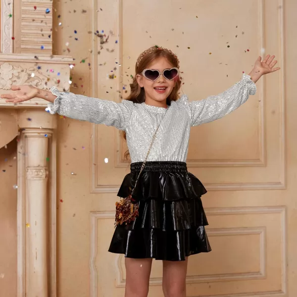 GRACE KARIN Girls Sparkly Sequin Pullover Tops Long Sleeve Formal Party Glitter Blouse Shirt Size 512 YearsSilver