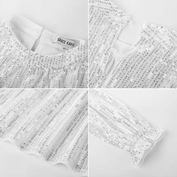 GRACE KARIN Girls Sparkly Sequin Pullover Tops Long Sleeve Formal Party Glitter Blouse Shirt Size 512 YearsSilver