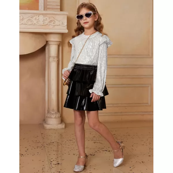 GRACE KARIN Girls Sparkly Sequin Pullover Tops Long Sleeve Formal Party Glitter Blouse Shirt Size 512 YearsSilver