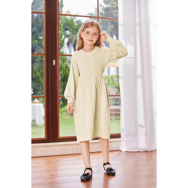 GRACE KARIN Girls Sweater Dress Long Sleeve Pleated ALine Fall Dress 514YBeige