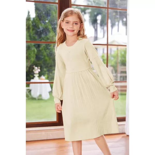 GRACE KARIN Girls Sweater Dress Long Sleeve Pleated ALine Fall Dress 514YBeige