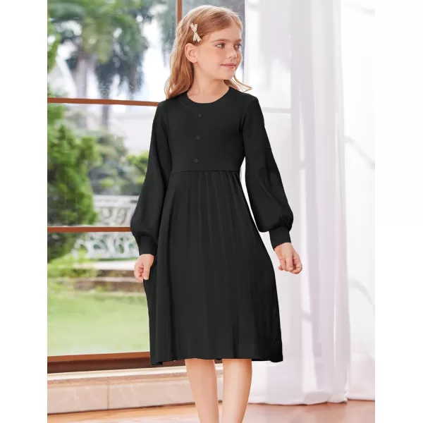 GRACE KARIN Girls Sweater Dress Long Sleeve Pleated ALine Fall Dress 514YBlack