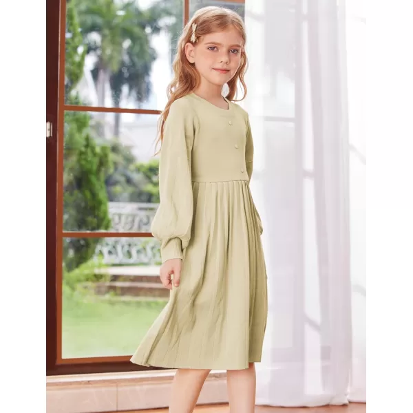 GRACE KARIN Girls Sweater Dress Long Sleeve Pleated ALine Fall Dress 514YCream