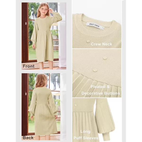 GRACE KARIN Girls Sweater Dress Long Sleeve Pleated ALine Fall Dress 514YCream