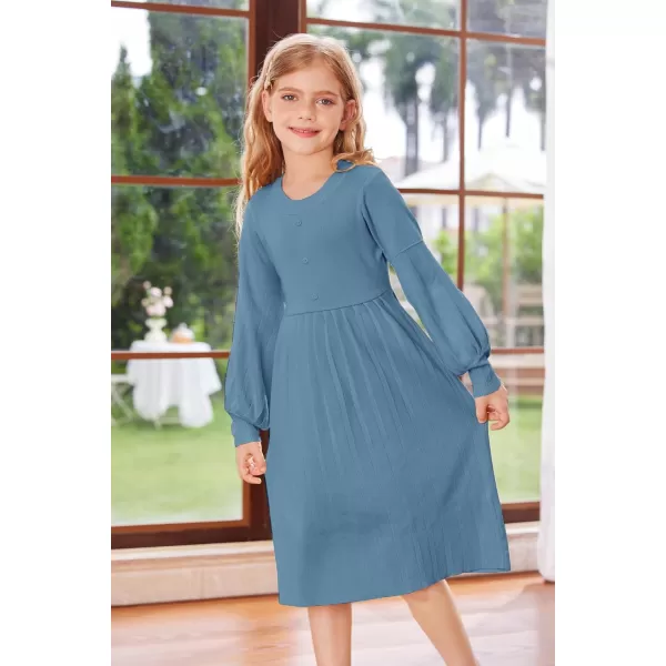 GRACE KARIN Girls Sweater Dress Long Sleeve Pleated ALine Fall Dress 514YDusty Blue